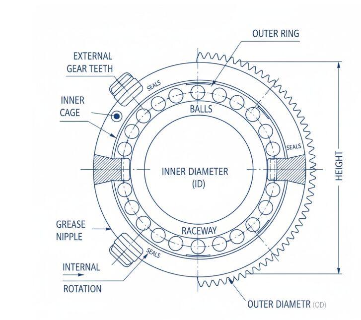 Esquema estructural de un cojinete de giro