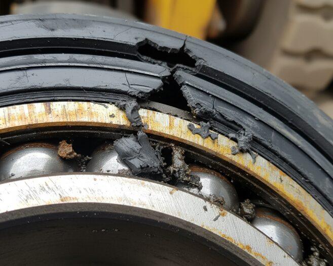 Gros plan sur un joint de couronne d'orientation endommagé