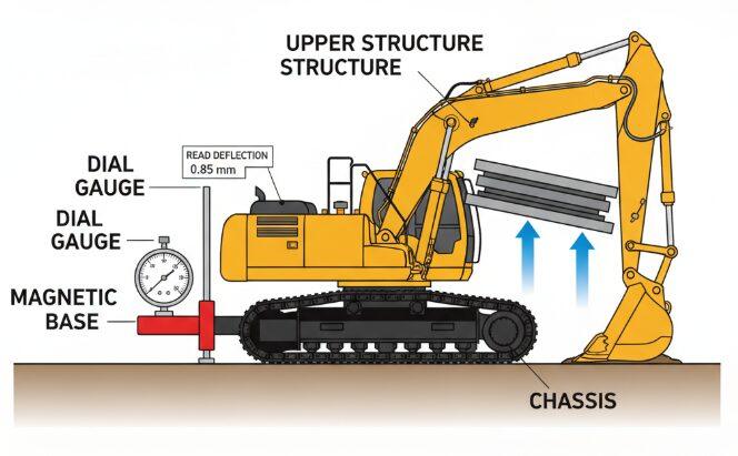 Excavator rocker bearing axial clearance measurement