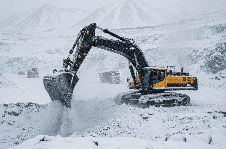 Bagger arbeiten in der Kälte