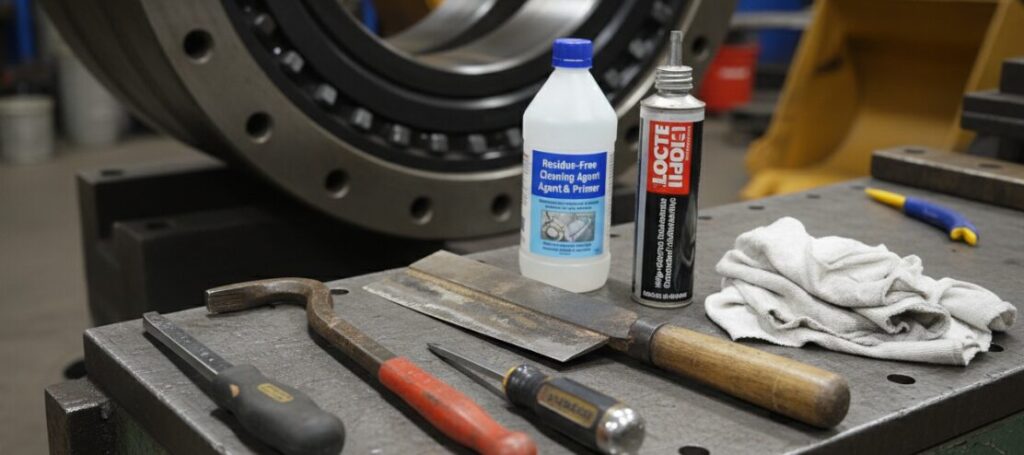 What tools are needed to replace the swing bearing seal on an excavator?