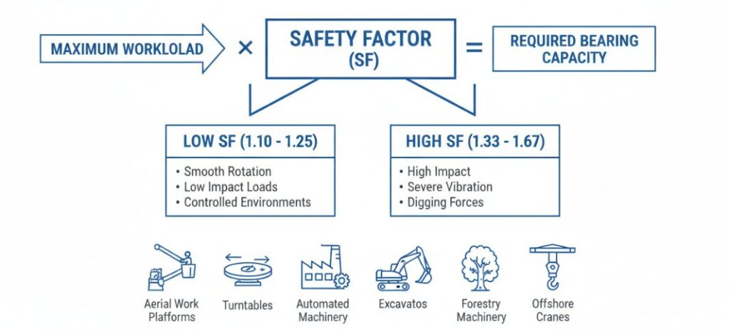 When selecting a slewing bearing, it is necessary to determine the correct safety factor.