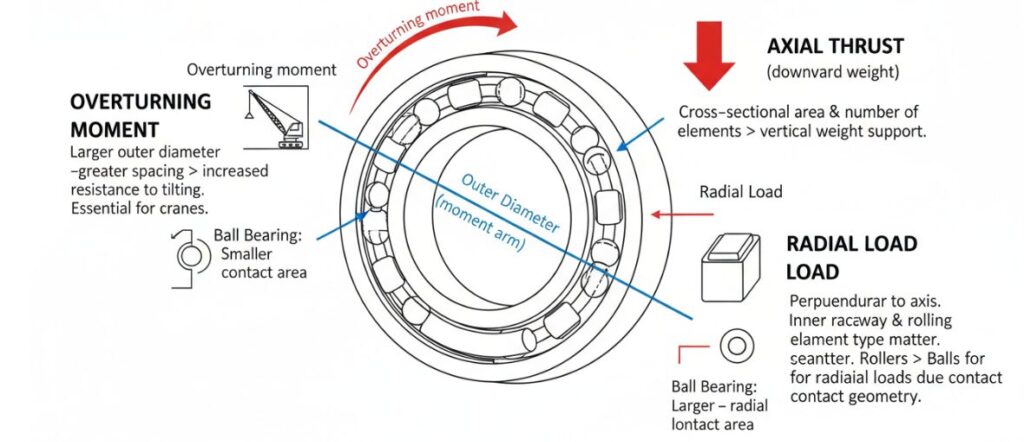 The dimensions of the slewing bearing determine its load-bearing capacity.