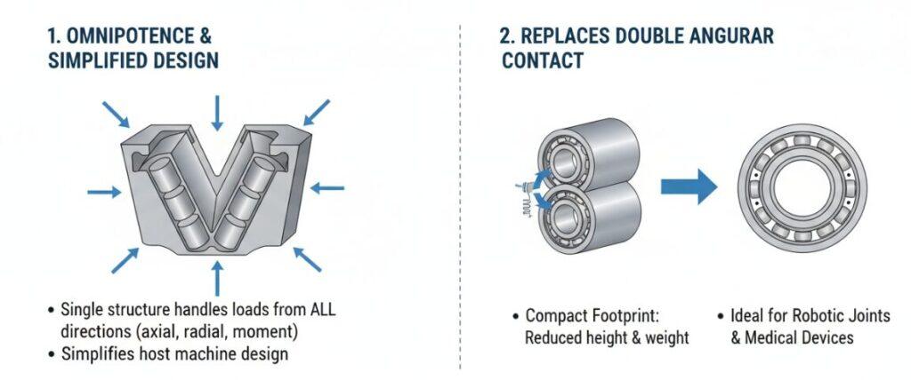 Ventajas de los rodamientos de rodillos cruzados