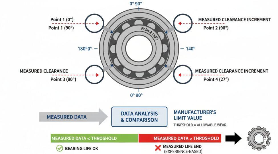 Comparación de los datos de medición del desgaste de los cojinetes de giro