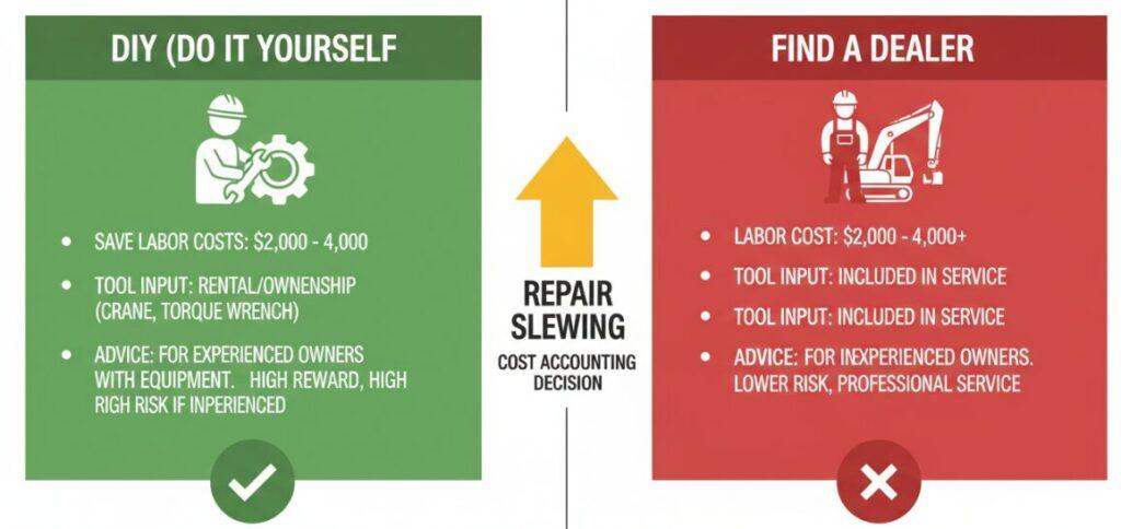 Cost calculation for the repair of a mini excavator slewing ring.