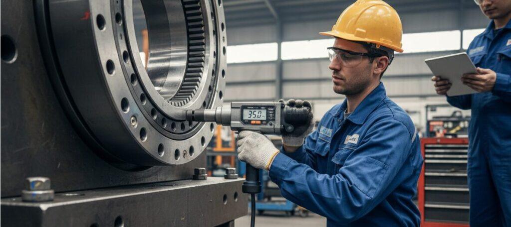 Checking the slew ring.