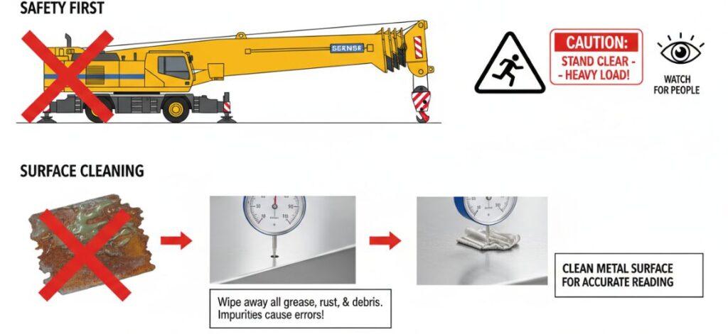 Preparation work for measuring slewing bearing wear.