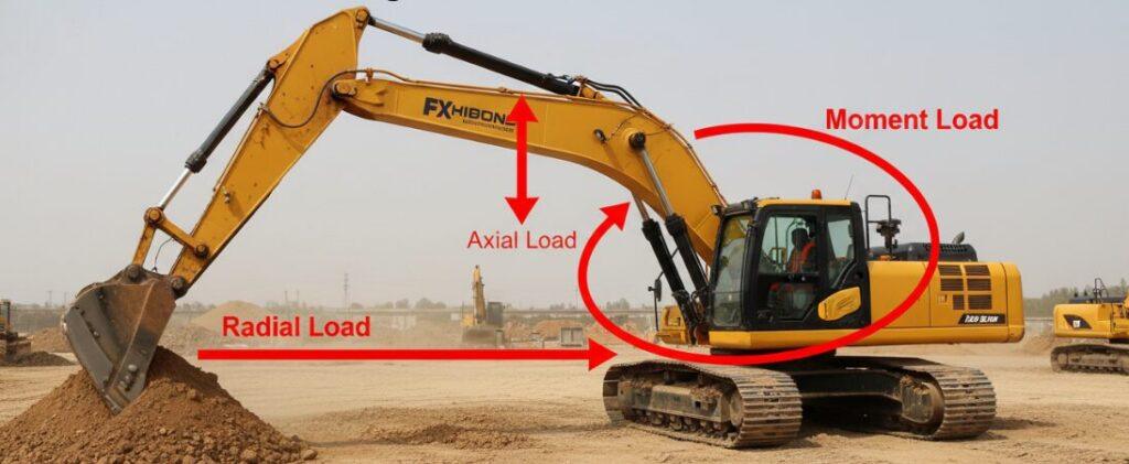 Force analysis diagram of an excavator during operation