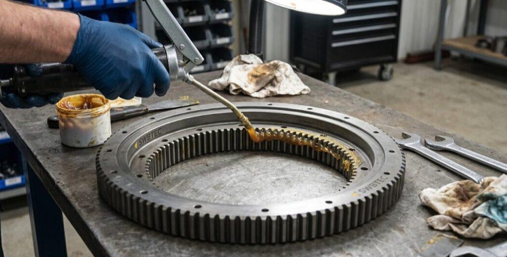 Apply grease to the gear mesh.