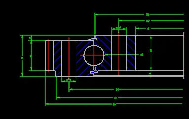 Internal structure of a slew ring bearing showing raceways, rolling elements, and integrated gears