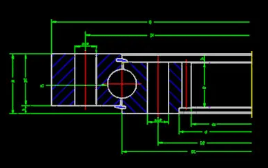 Internal structure of a slew ring bearing showing raceways, rolling elements, and integrated gears