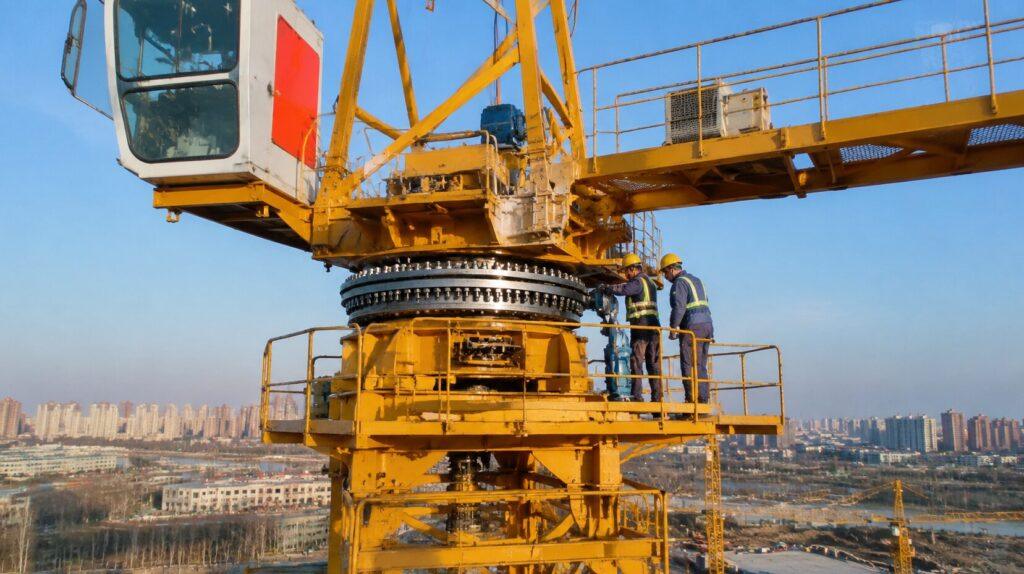 Heavy duty crane slewing bearing installed on a construction crane