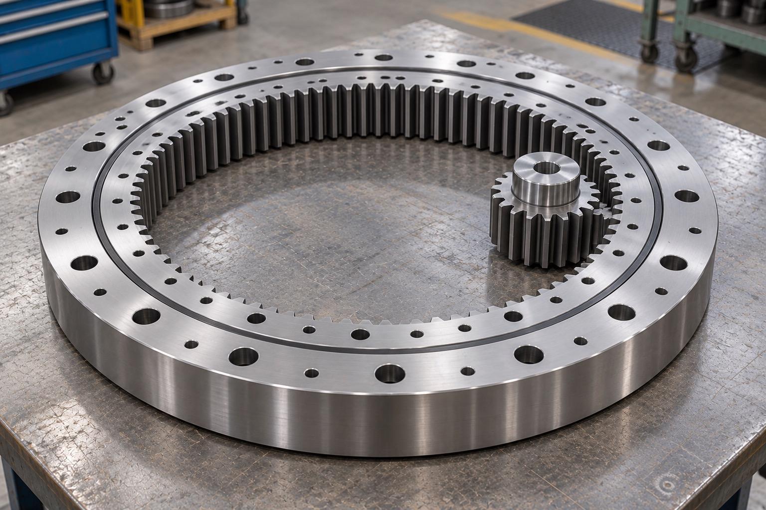Internal-gear slewing bearing with a pinion inside the central opening
